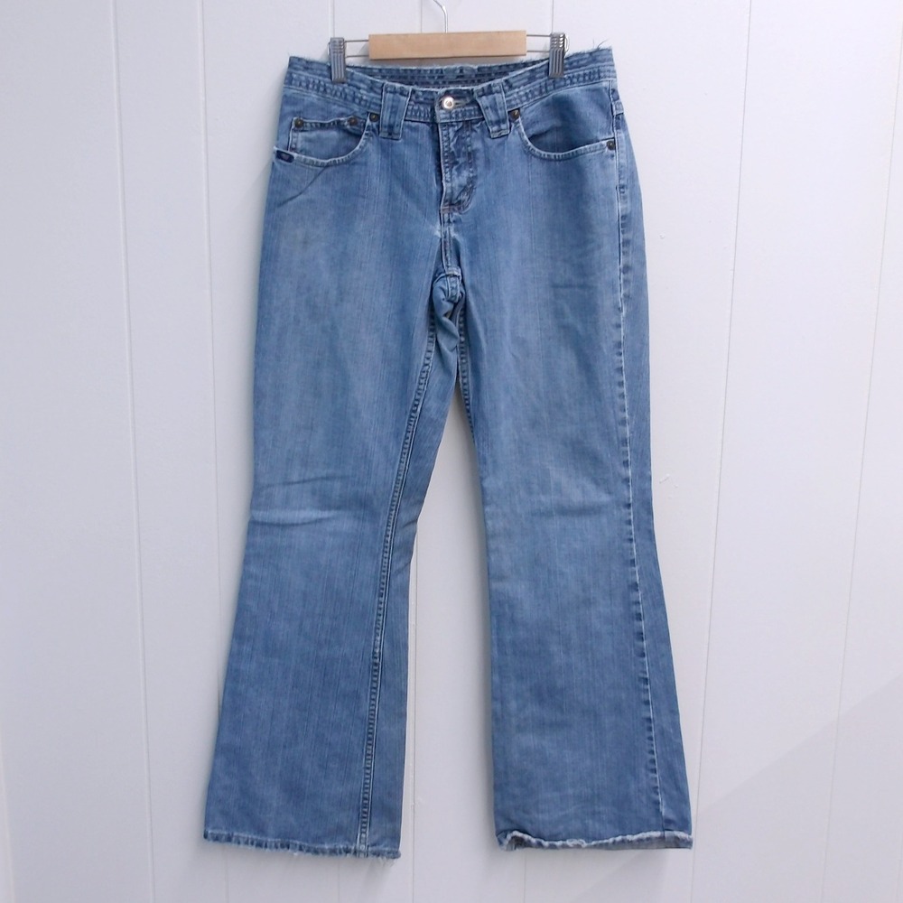 Cruel Girl Denim Jeans, Wide Leg Frayed Hem Light Wash Size 7R (30"x31") #7183
